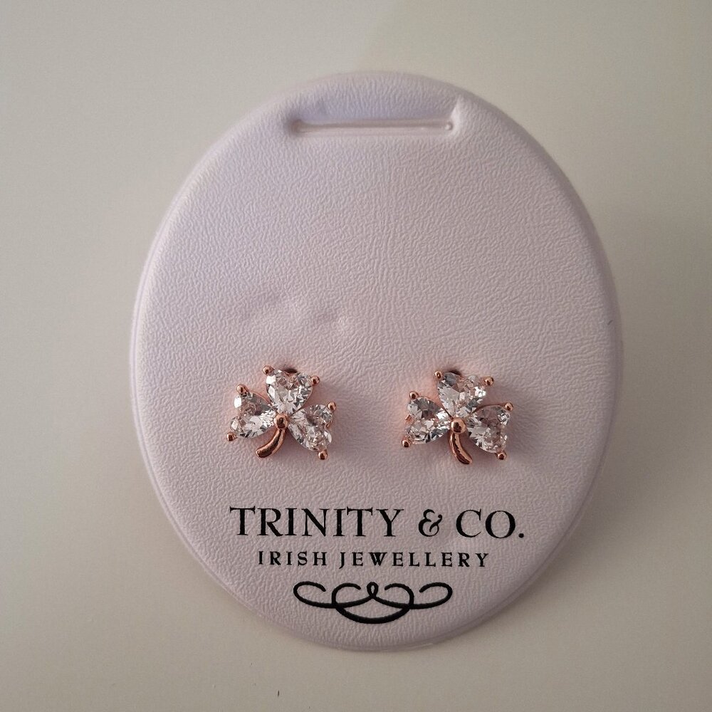 Rose gold plated and CZ clover shamrock earrings